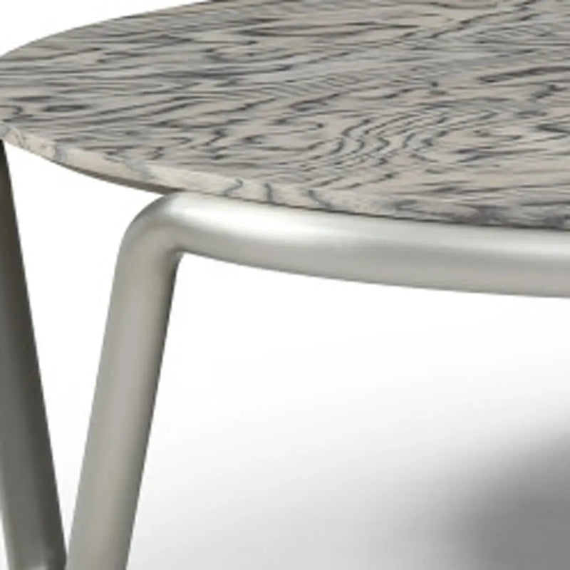 43" Gray and Silver Wood and Stainless Steel Round Coffee Table Homeroots Living Room