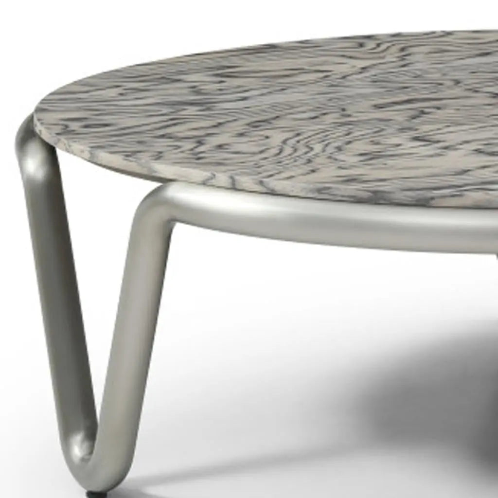43" Gray and Silver Wood and Stainless Steel Round Coffee Table Homeroots Living Room