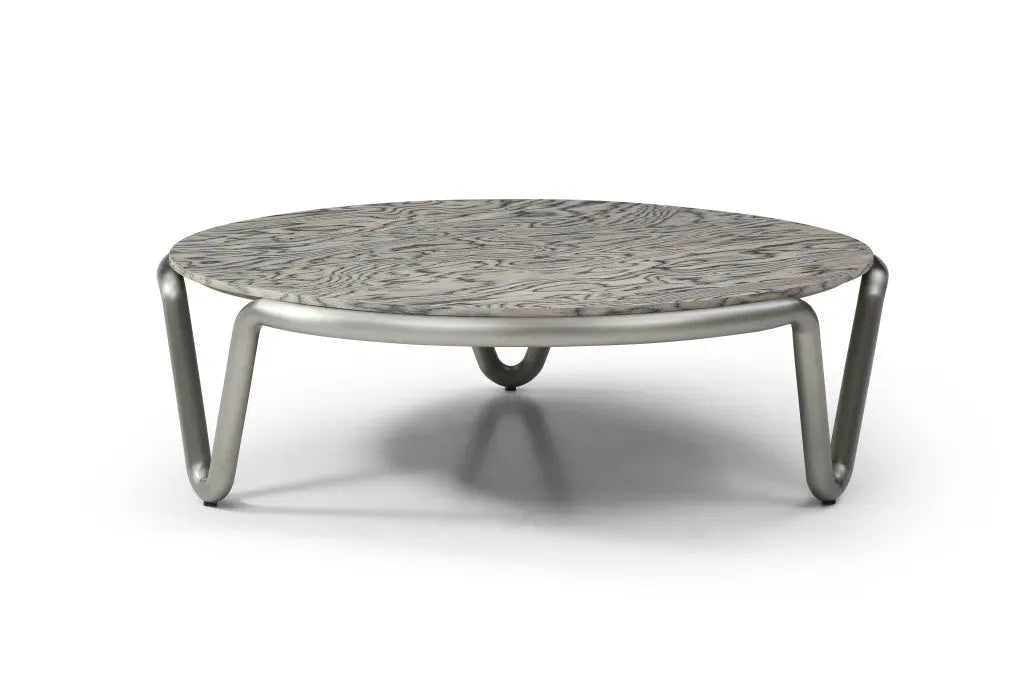 43" Gray and Silver Wood and Stainless Steel Round Coffee Table Homeroots Living Room