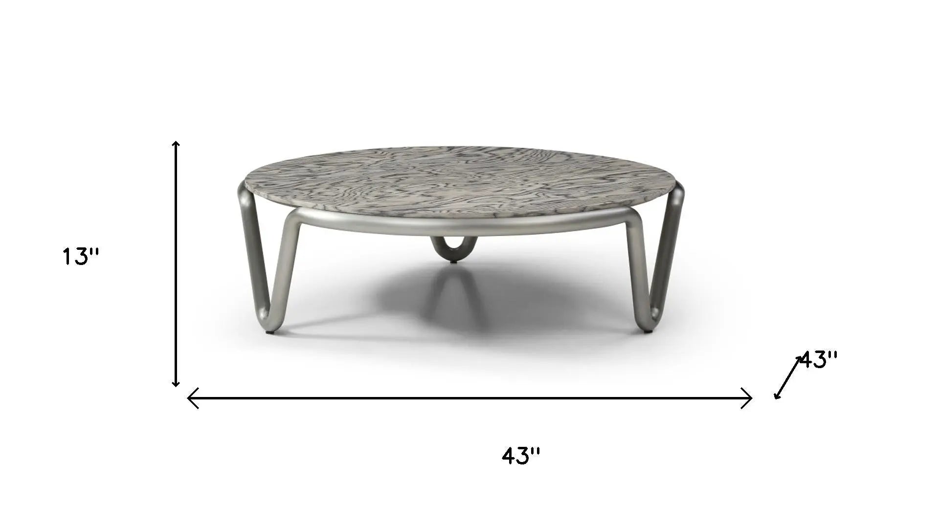 43" Gray and Silver Wood and Stainless Steel Round Coffee Table Homeroots Living Room