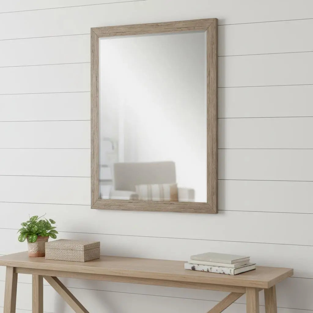 43" Light Brown Framed Accent Mirror Homeroots Bed & Bath