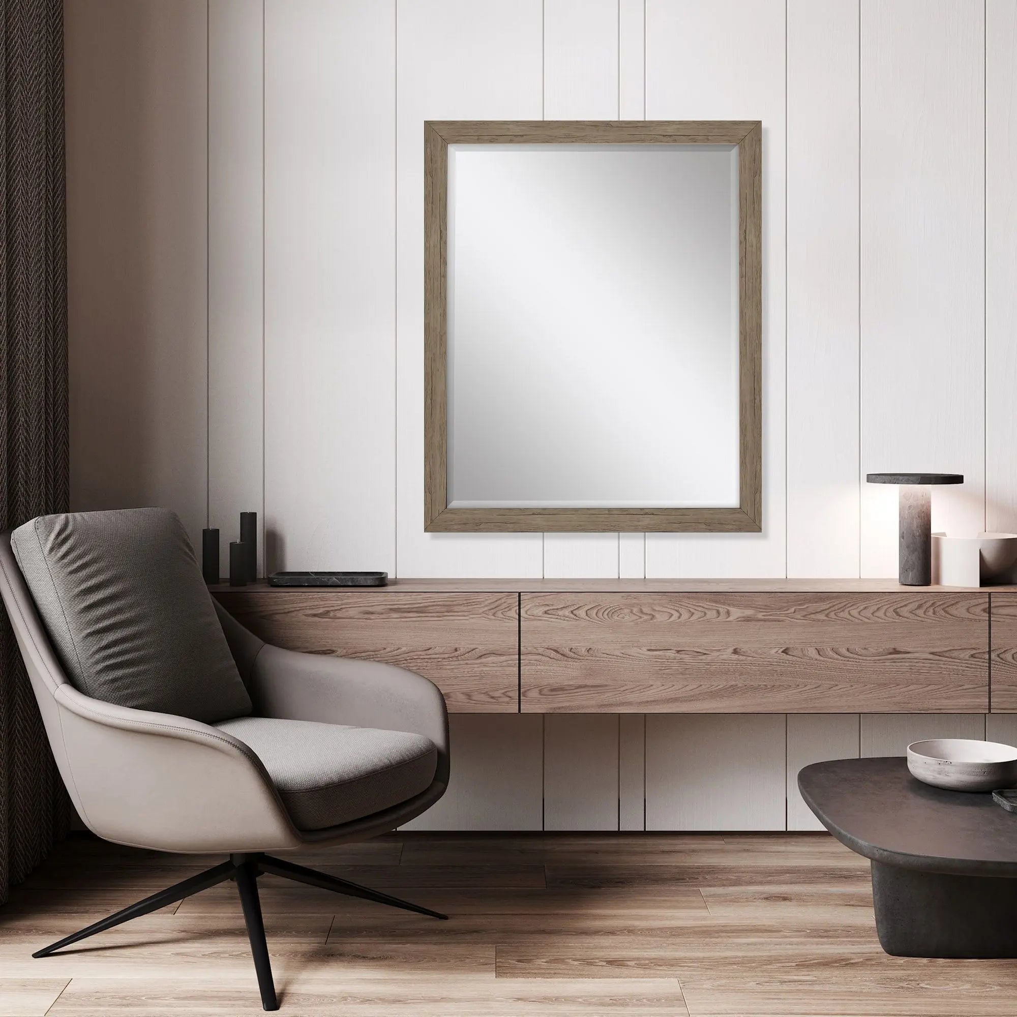 43" Light Brown Framed Accent Mirror Homeroots Bed & Bath
