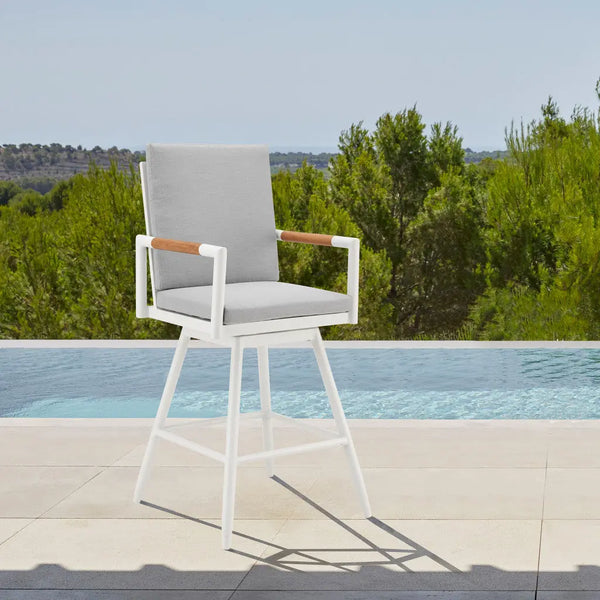43" Light Gray Metal Swivel Outdoor Counter Height Bar chair with Footrest - GreatEagleInc