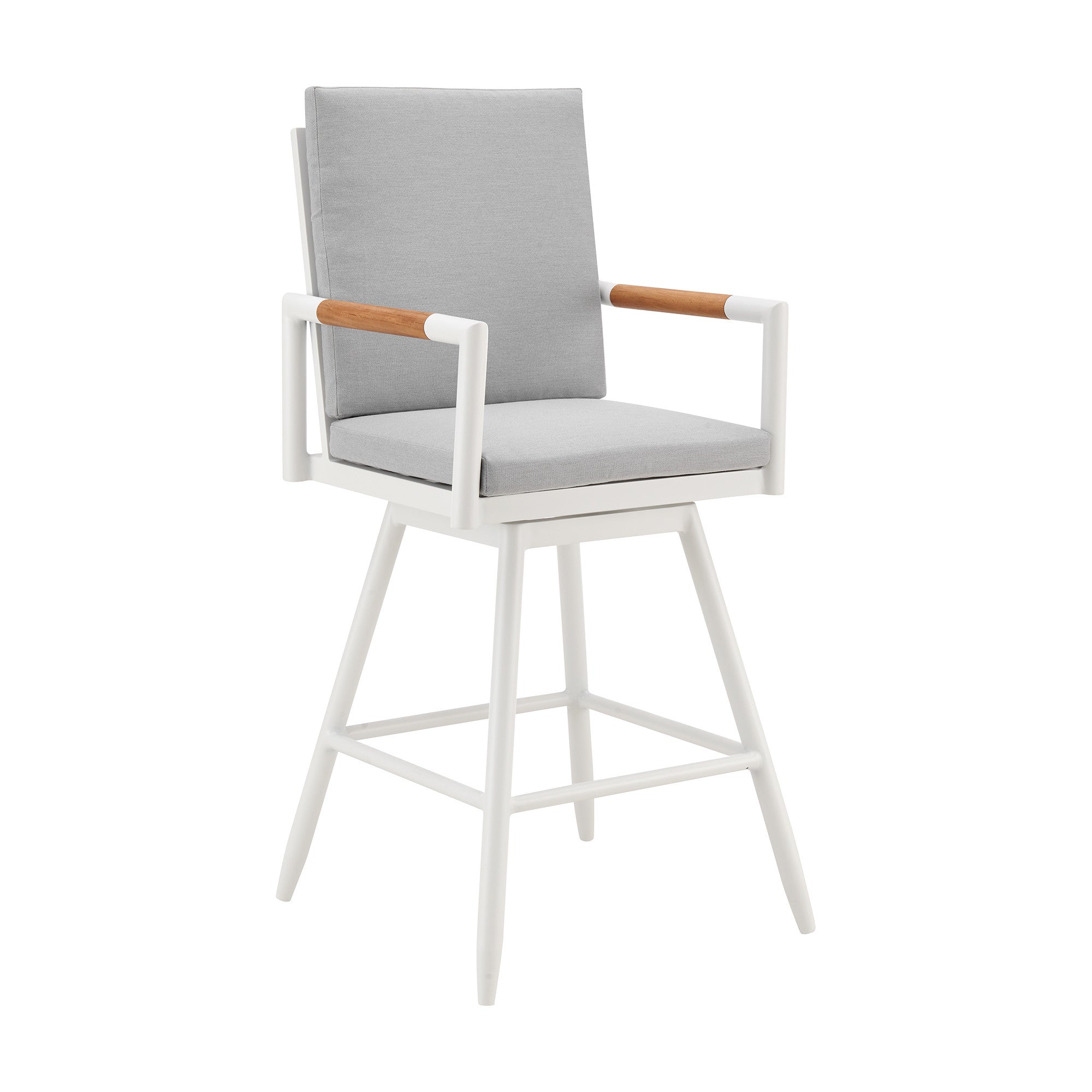 43" Light Gray Metal Swivel Outdoor Counter Height Bar chair with Footrest - GreatEagleInc