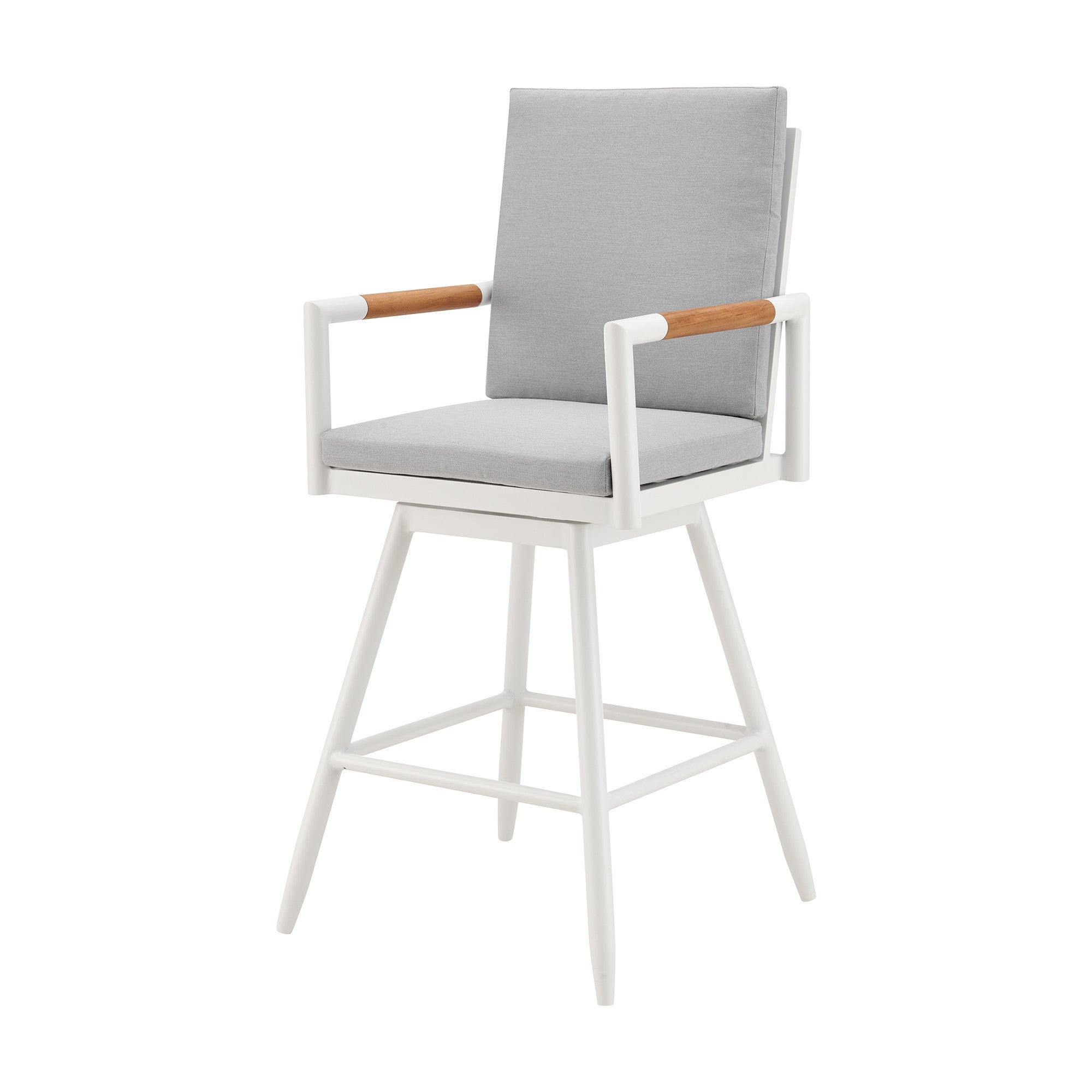 43" Light Gray Metal Swivel Outdoor Counter Height Bar chair with Footrest - GreatEagleInc