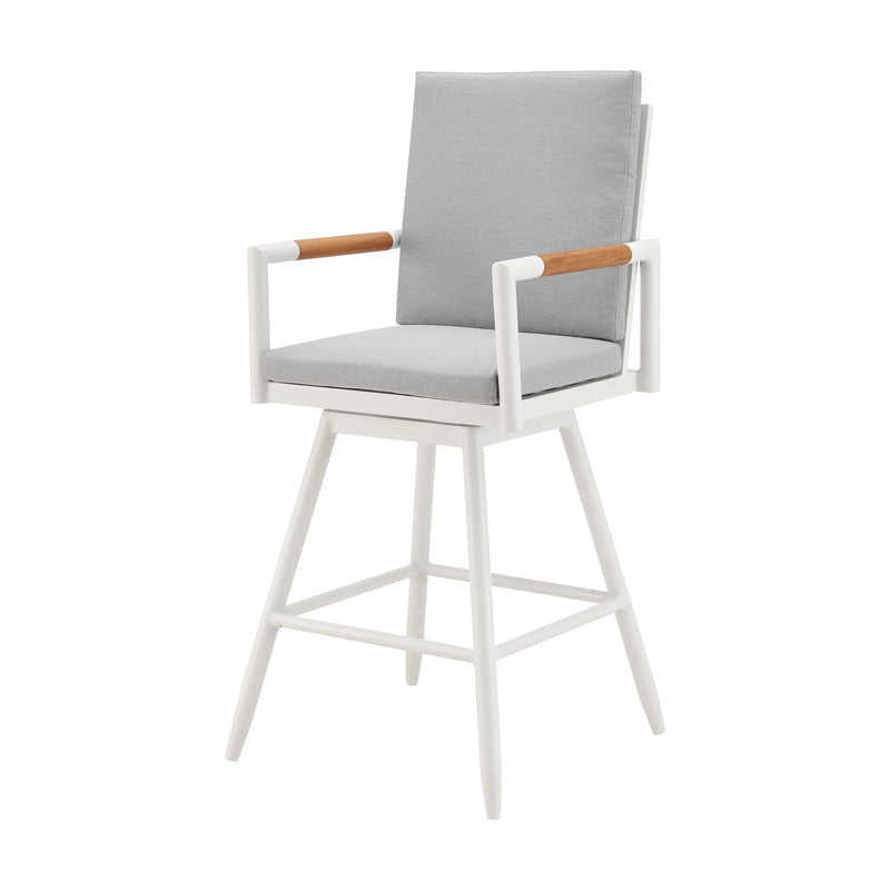 43" Light Gray Metal Swivel Outdoor Counter Height Bar chair with Footrest - GreatEagleInc