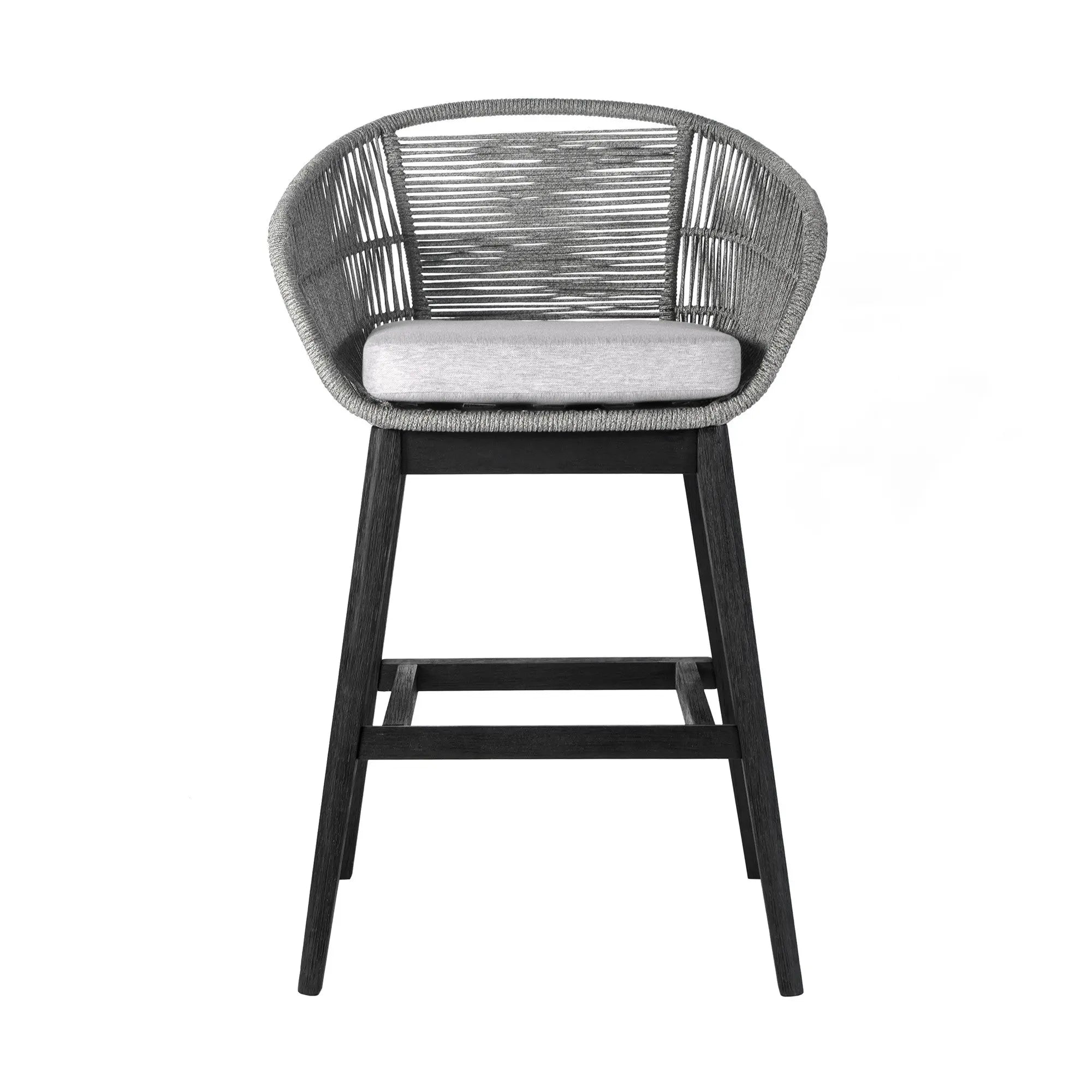 43" Light Gray Solid Wood Low back Outdoor Bar Height chair with Footrest - GreatEagleInc