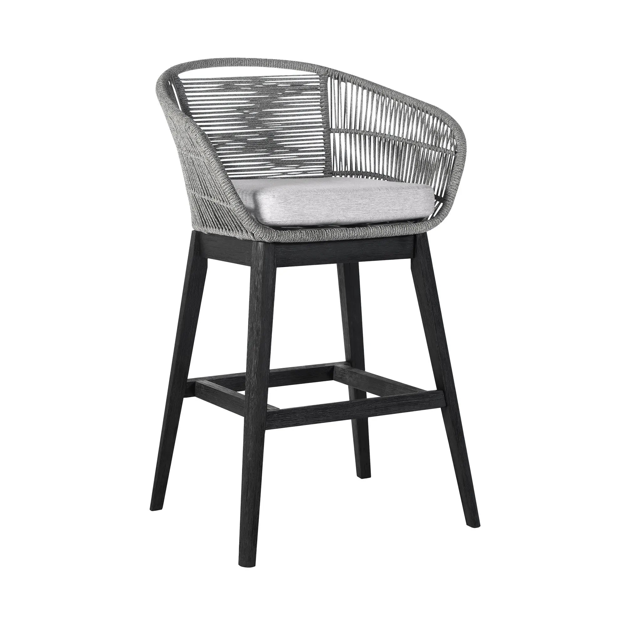 43" Light Gray Solid Wood Low back Outdoor Bar Height chair with Footrest - GreatEagleInc