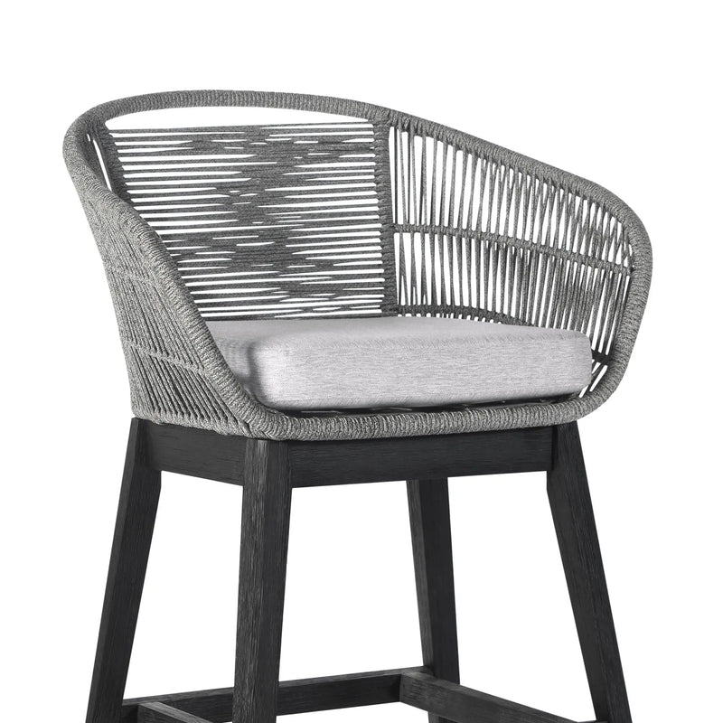 43" Light Gray Solid Wood Low back Outdoor Bar Height chair with Footrest - GreatEagleInc