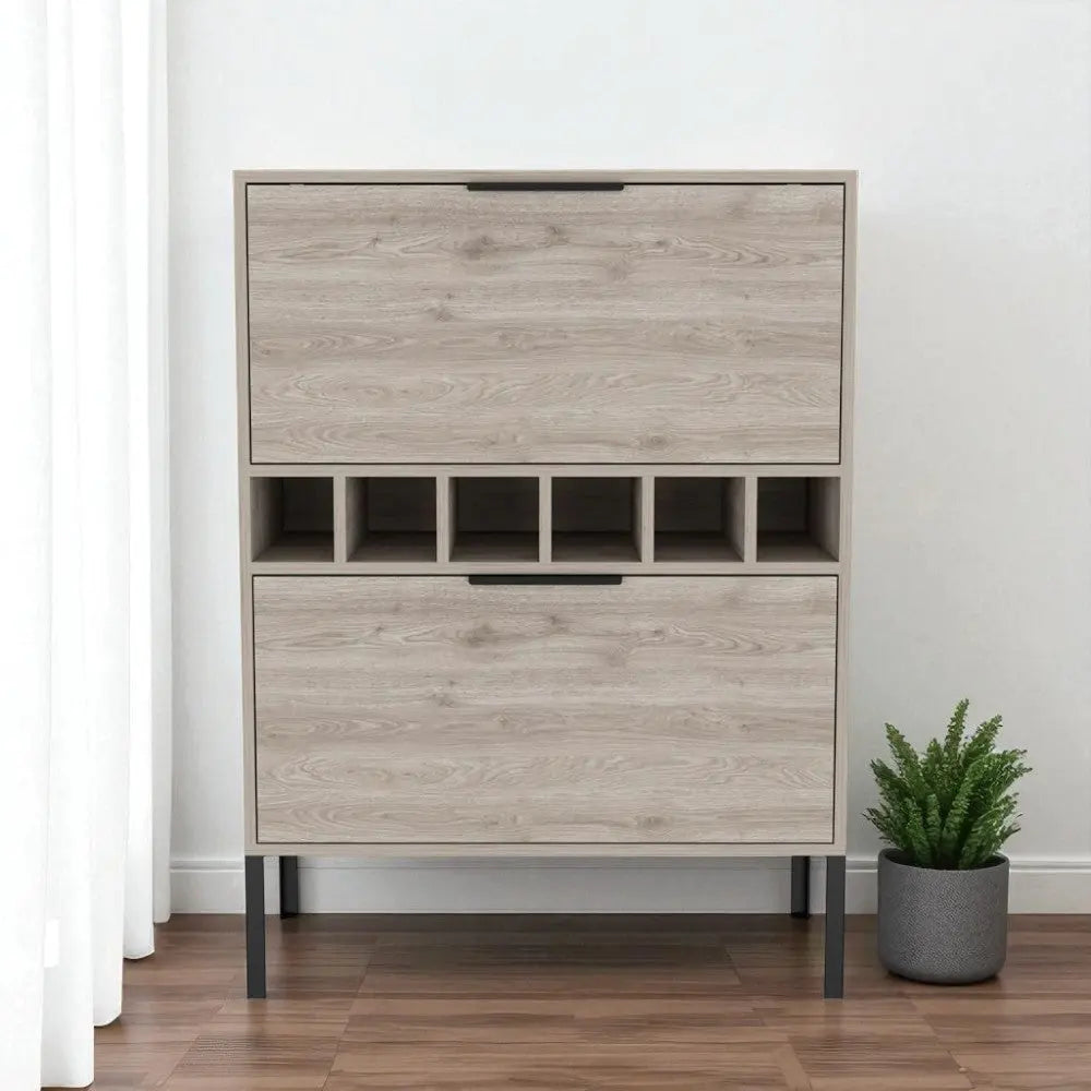 43" Light Gray and Black Wood Console Bar Cabinet With Two Doors - GreatEagleInc