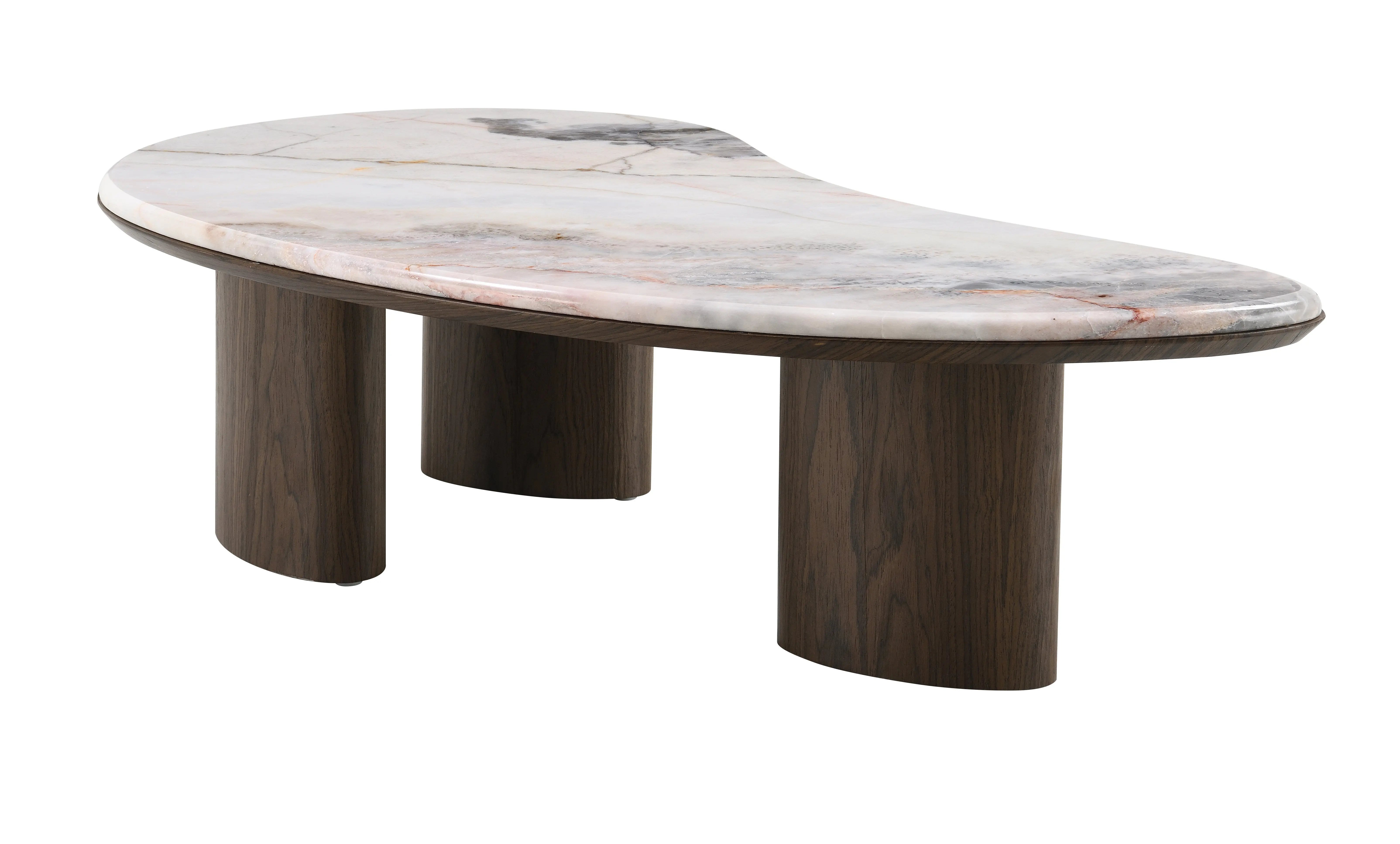43" Natural and Brown Genuine Marble and Wood Oval Coffee Table Homeroots Living Room