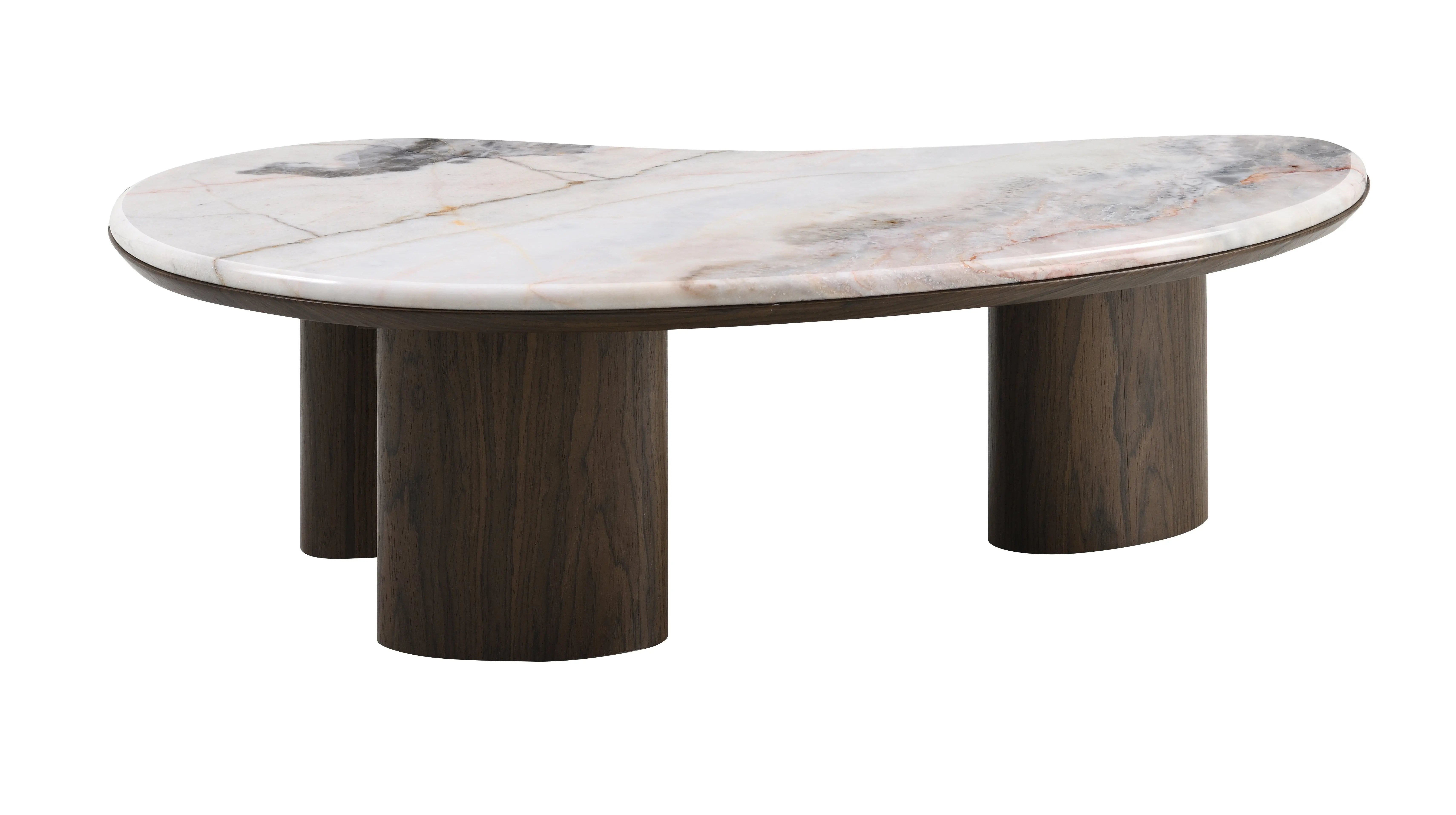 43" Natural and Brown Genuine Marble and Wood Oval Coffee Table Homeroots Living Room
