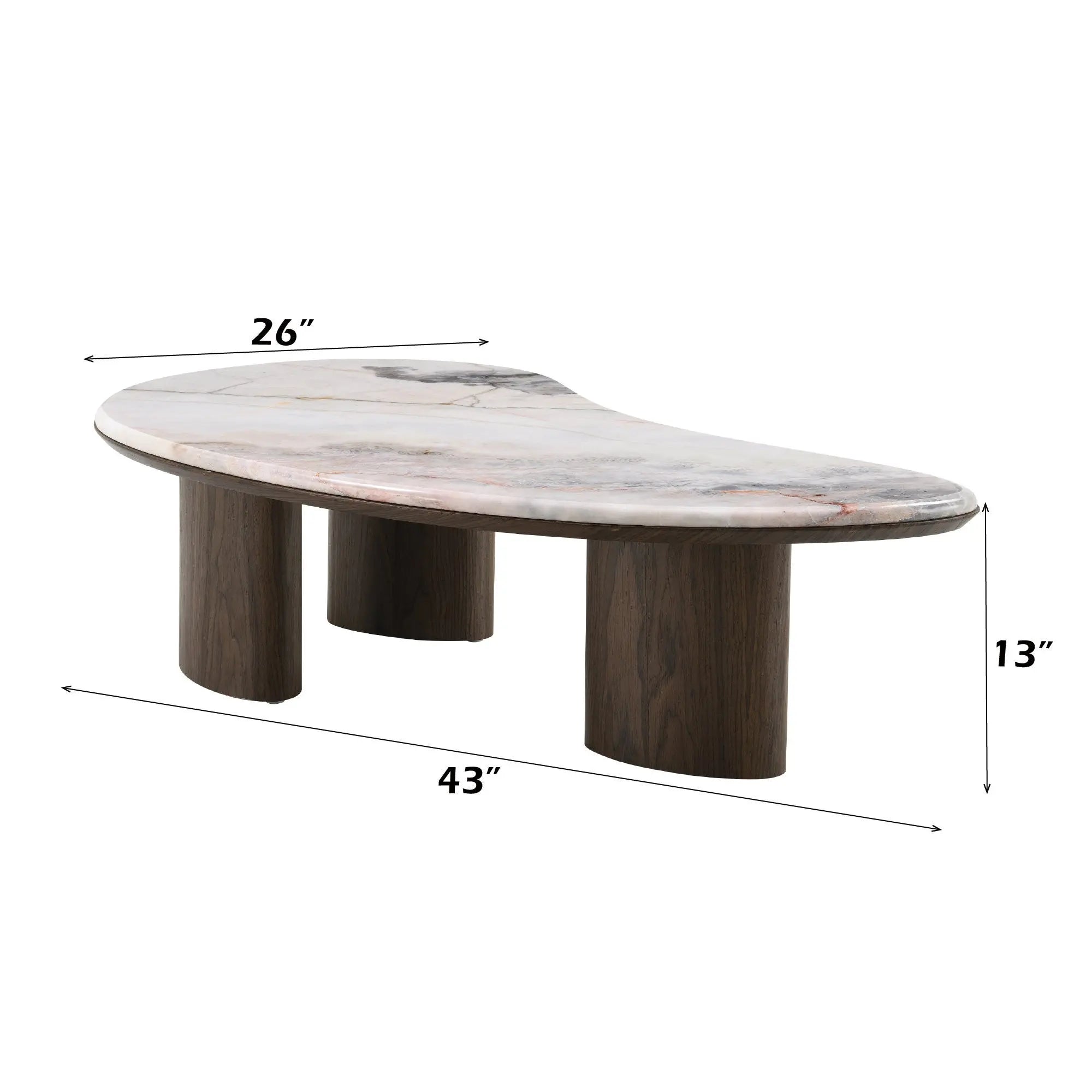 43" Natural and Brown Genuine Marble and Wood Oval Coffee Table Homeroots Living Room