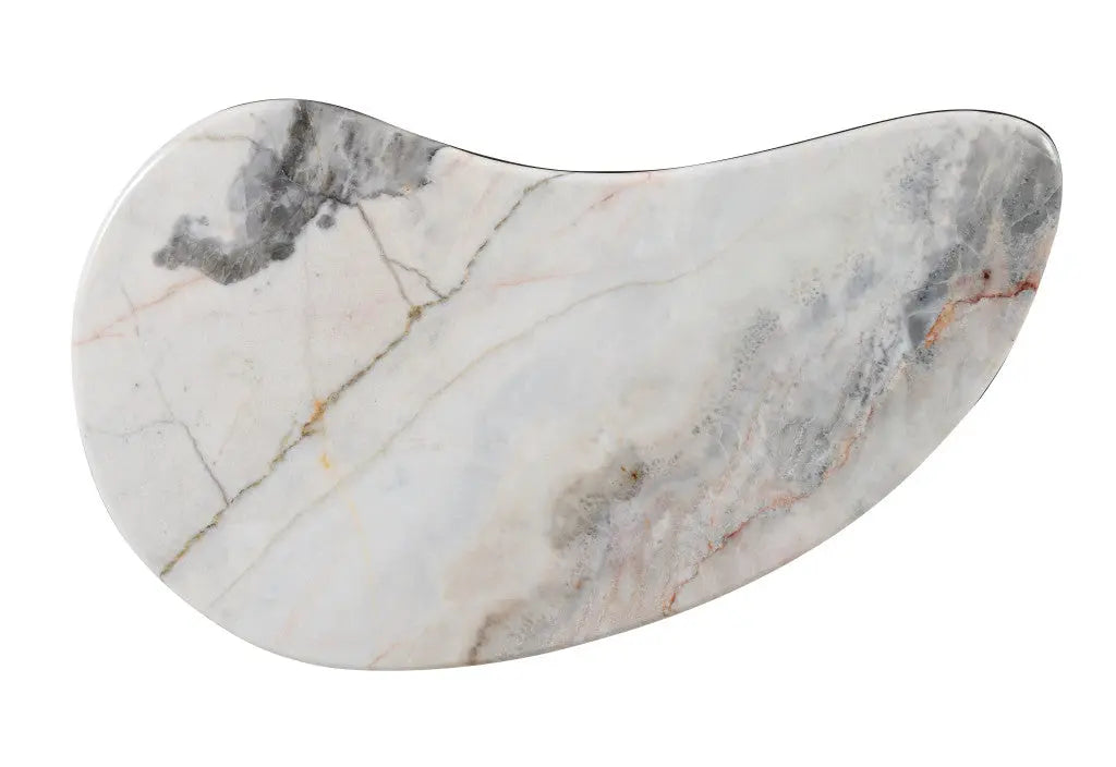 43" Natural and Brown Genuine Marble and Wood Oval Coffee Table Homeroots Living Room