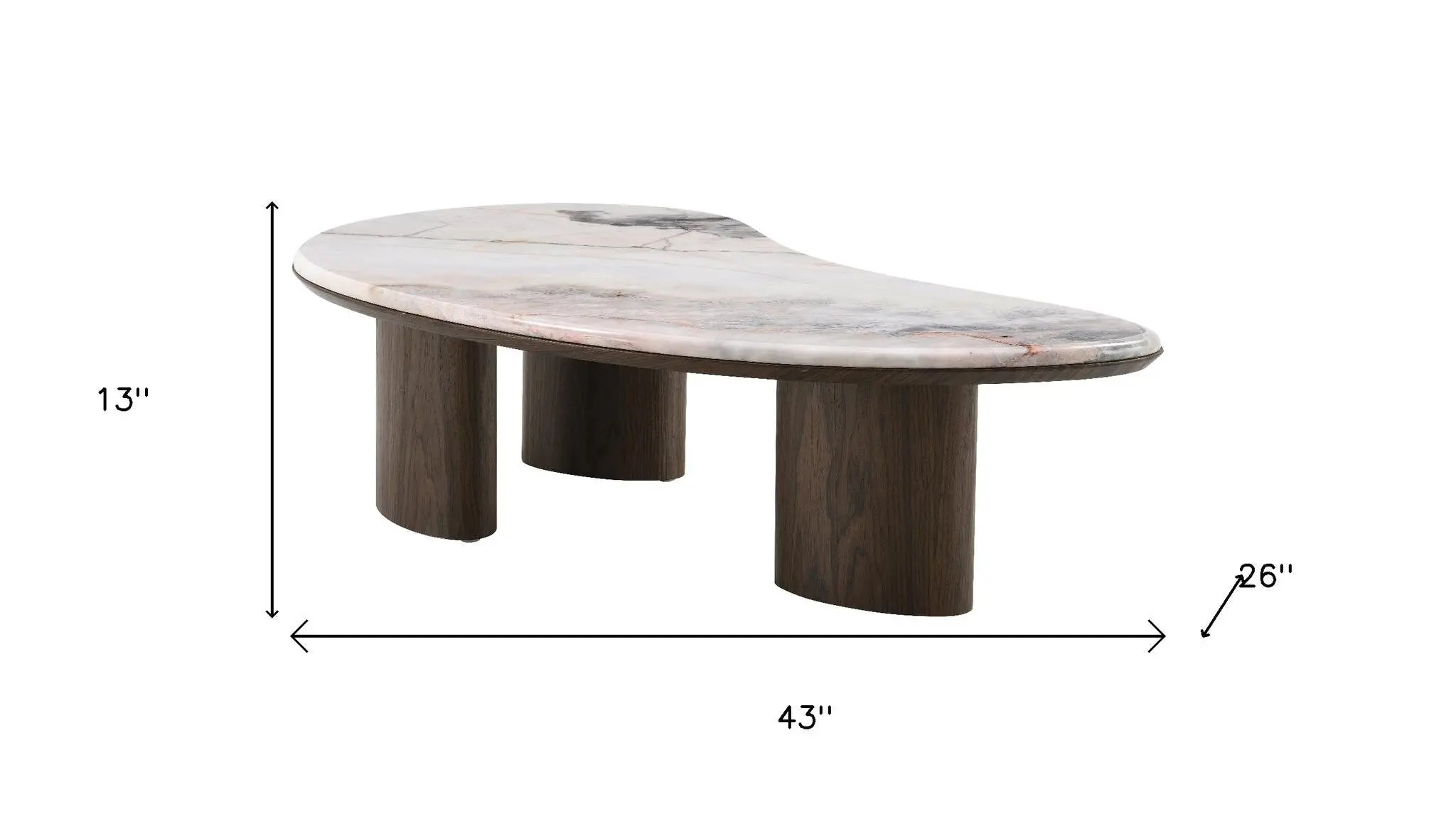 43" Natural and Brown Genuine Marble and Wood Oval Coffee Table Homeroots Living Room
