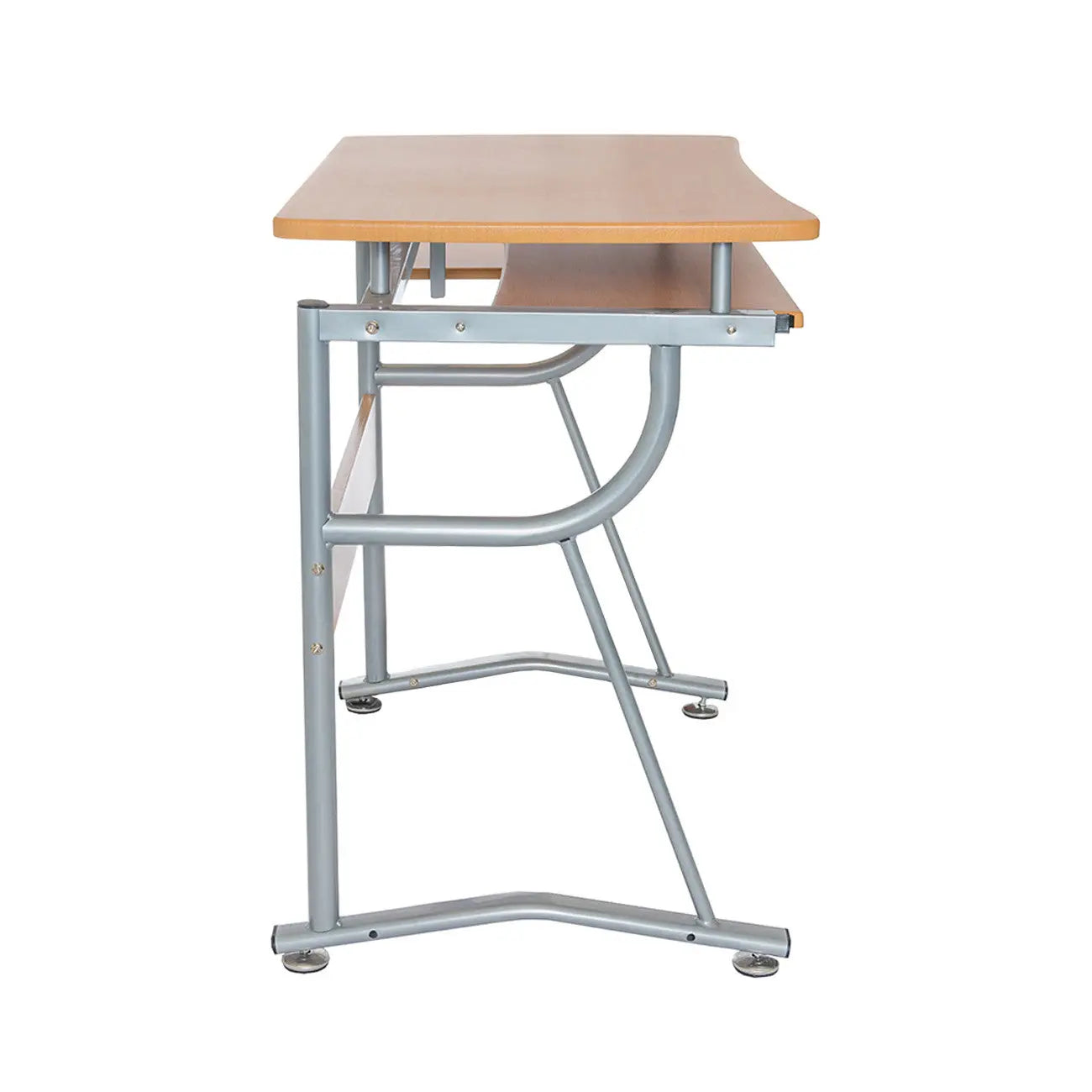 43" Oak and Silver Wood and Stainless Steel Computer Desk Homeroots Office