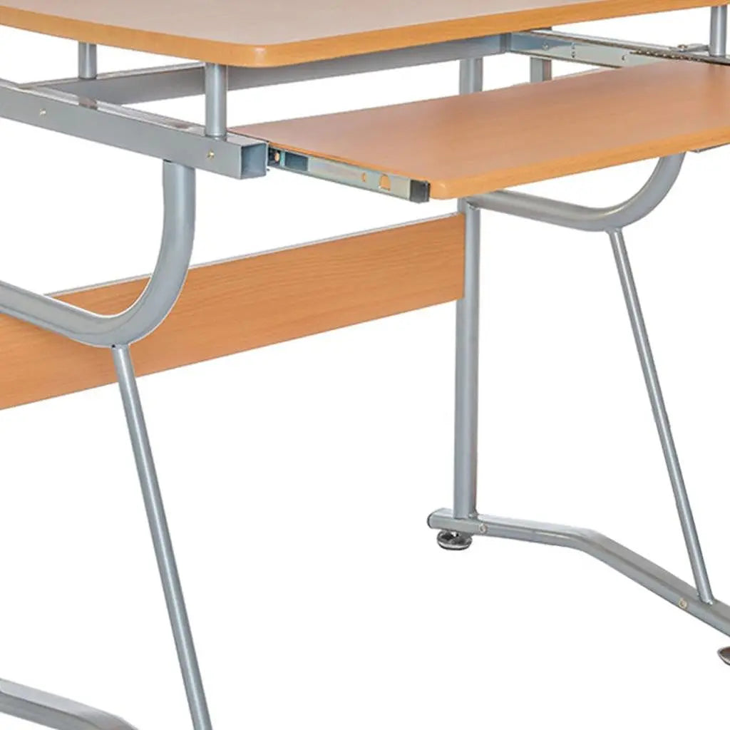 43" Oak and Silver Wood and Stainless Steel Computer Desk Homeroots Office