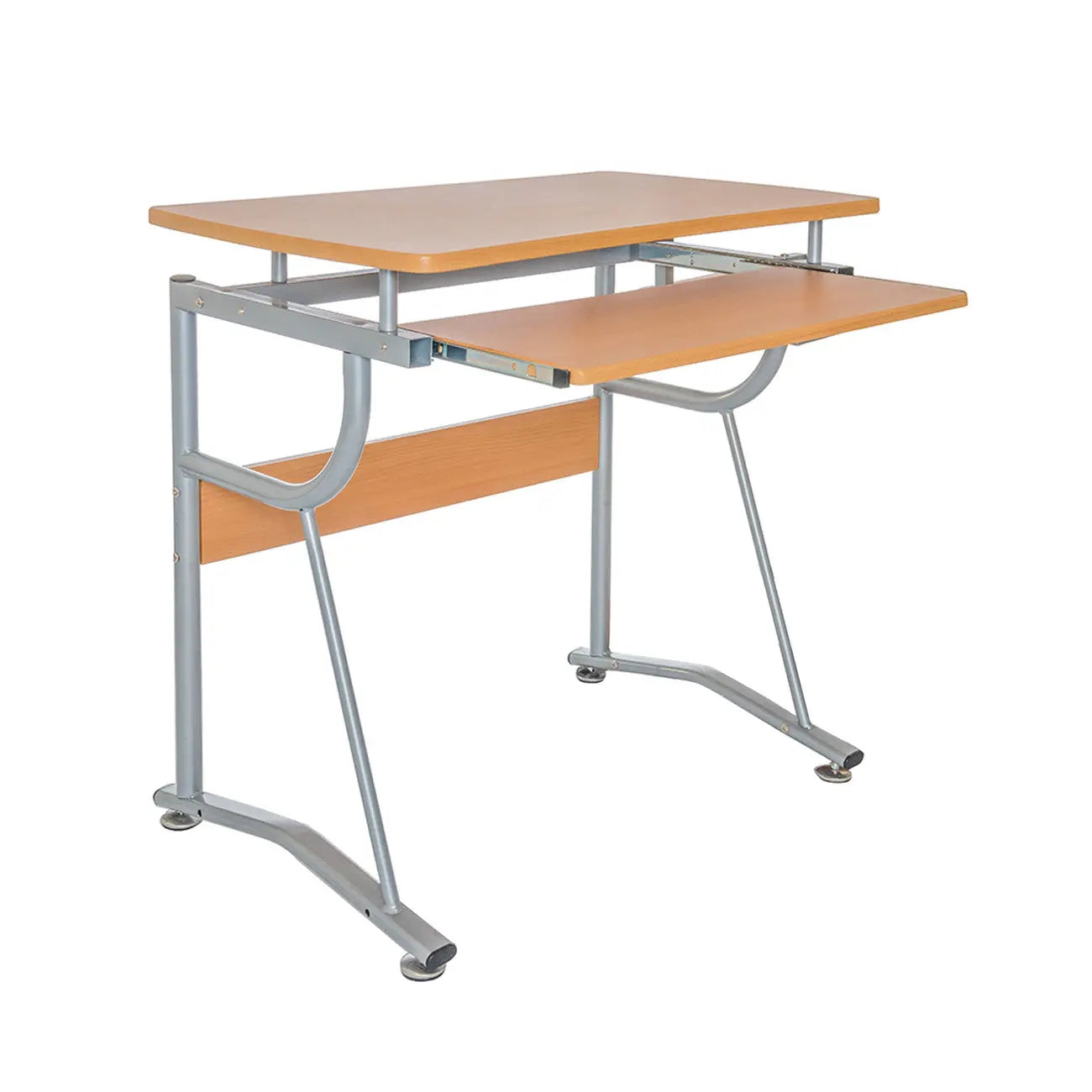 43" Oak and Silver Wood and Stainless Steel Computer Desk Homeroots Office