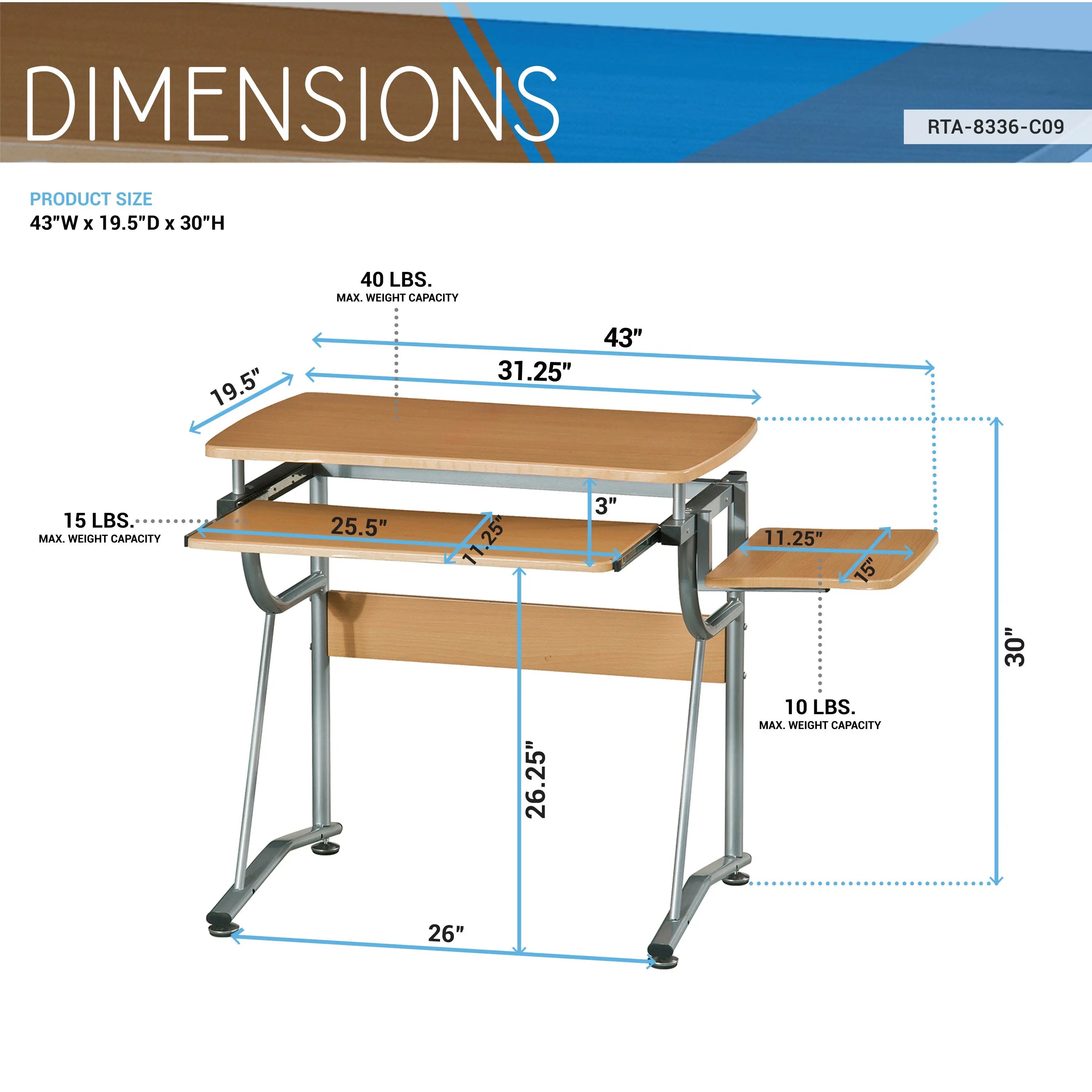 43" Oak and Silver Wood and Stainless Steel Computer Desk Homeroots Office