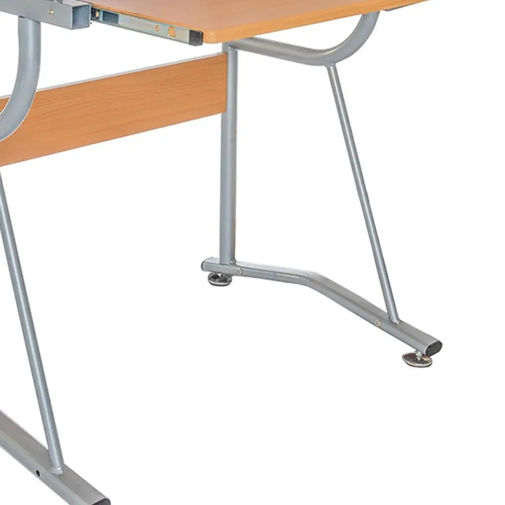43" Oak and Silver Wood and Stainless Steel Computer Desk Homeroots Office
