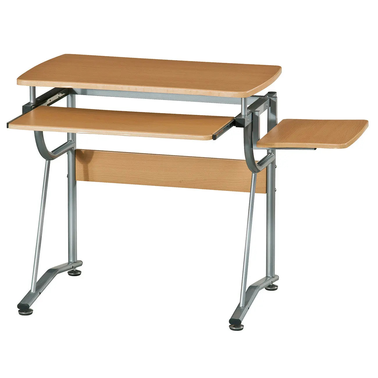 43" Oak and Silver Wood and Stainless Steel Computer Desk Homeroots Office