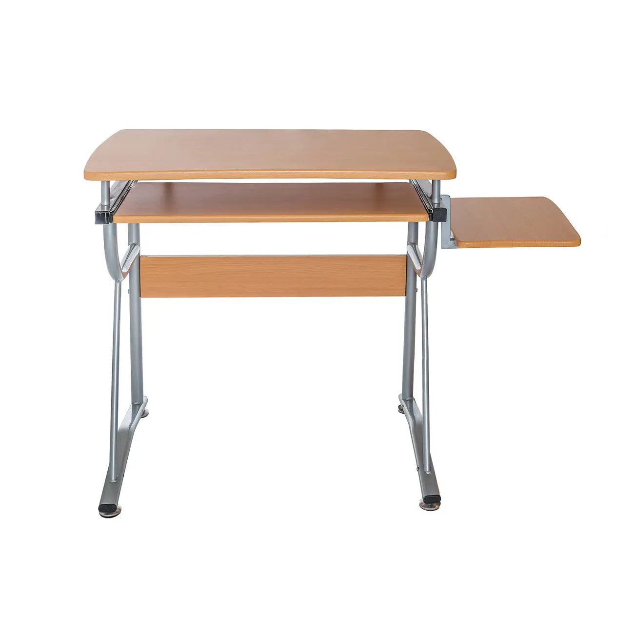 43" Oak and Silver Wood and Stainless Steel Computer Desk Homeroots Office