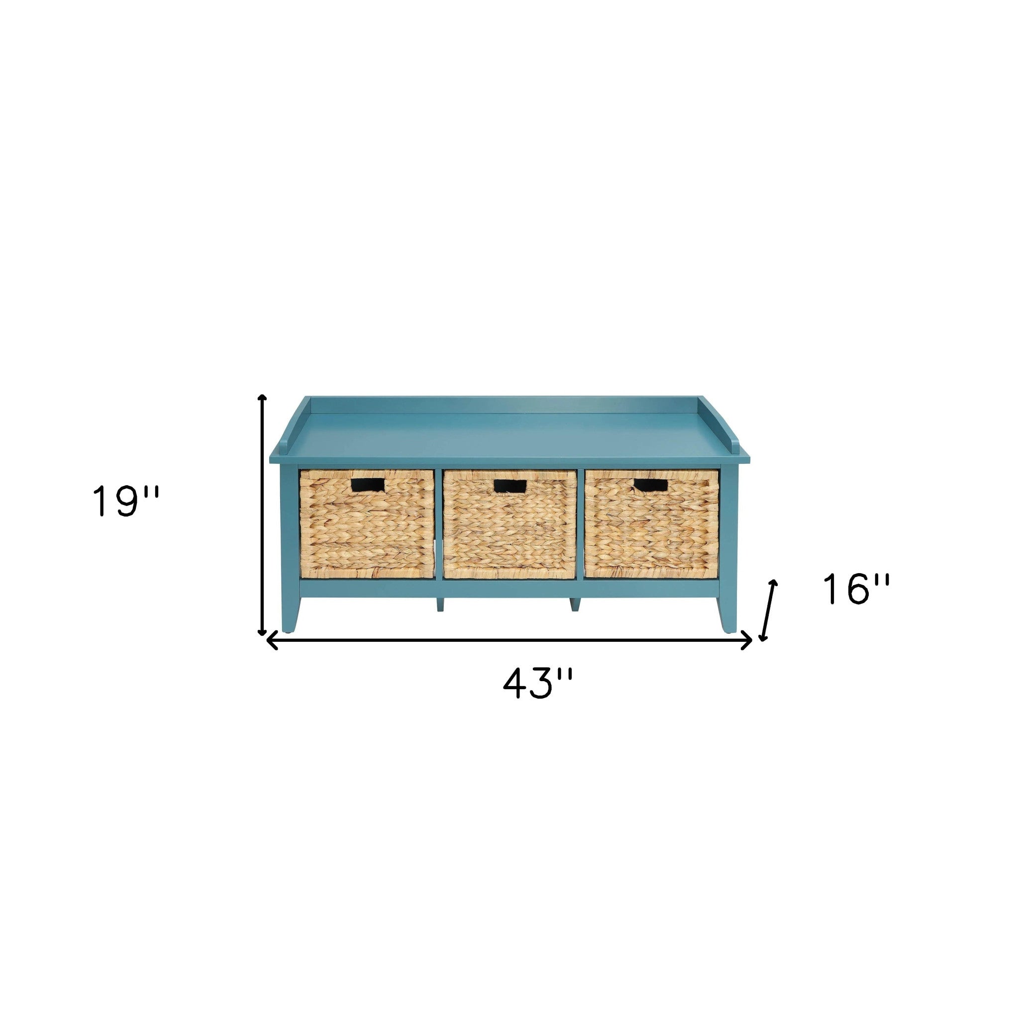 43" Teal Blue Solid Wood Storage Bench with Drawers - GreatEagleInc