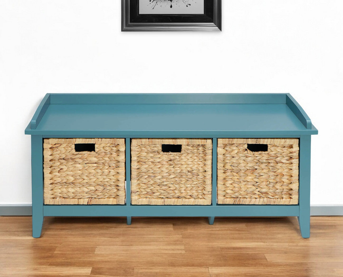 43" Teal Blue Solid Wood Storage Bench with Drawers - GreatEagleInc