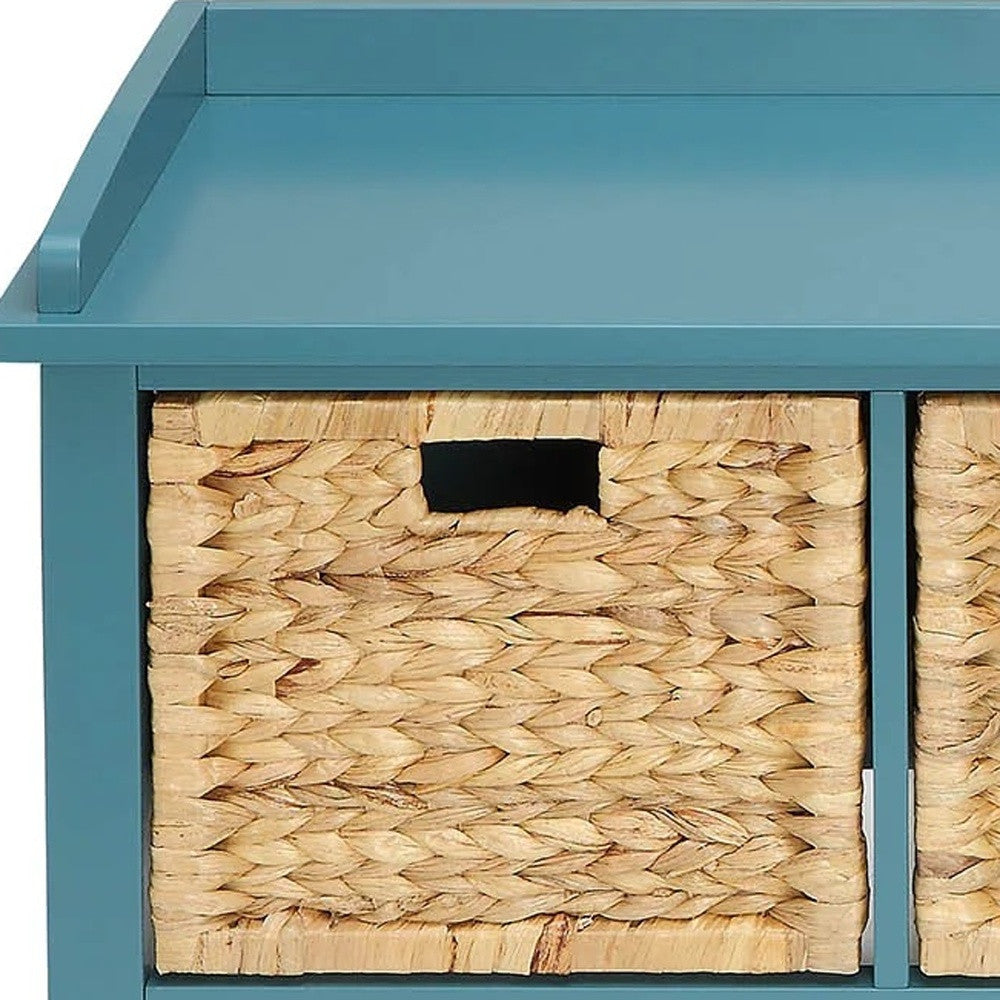 43" Teal Blue Solid Wood Storage Bench with Drawers - GreatEagleInc