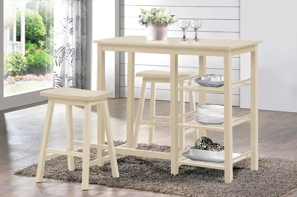 43" Three Piece Beige Solid Wood Rectangular Bar Table Homeroots Living Room