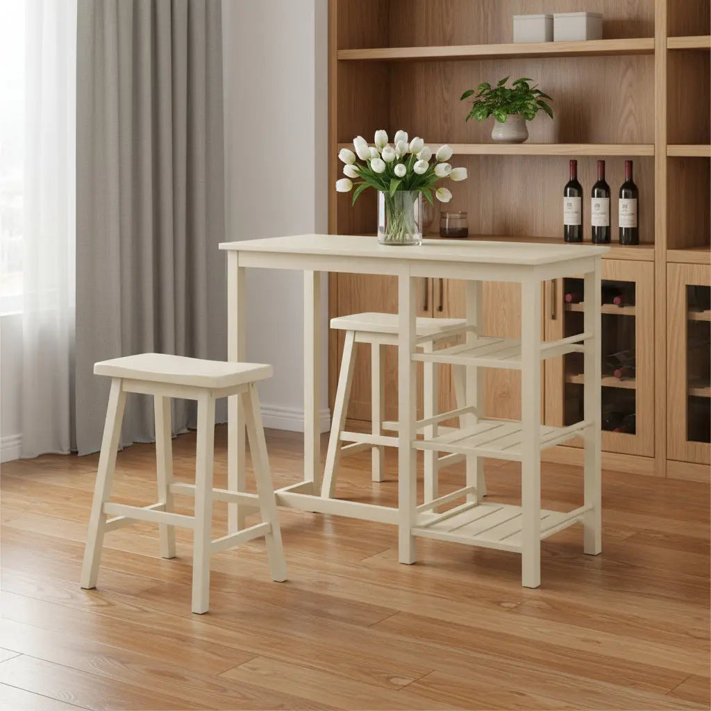 43" Three Piece Beige Solid Wood Rectangular Bar Table Homeroots Living Room