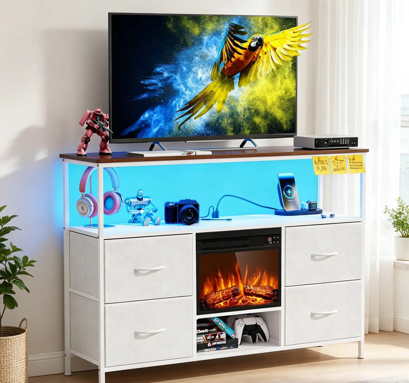 43" White Wood Fireplace TV Stand With Fireplace Homeroots Living Room
