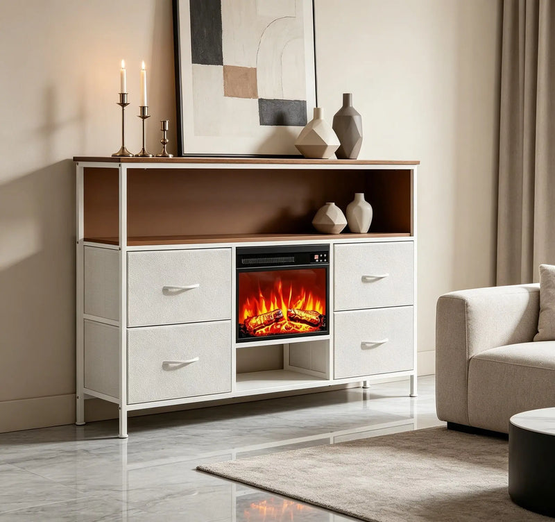 43" White Wood Fireplace TV Stand With Fireplace Homeroots Living Room