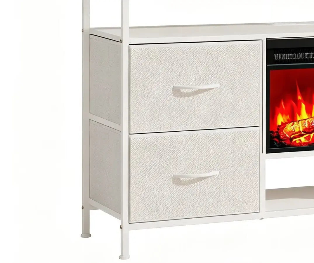 43" White Wood Fireplace TV Stand With Fireplace Homeroots Living Room