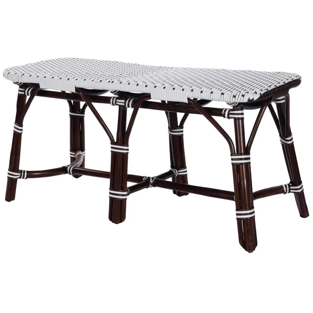 43" White and Dark Brown Rattan and Wicker Bench Homeroots Living Room