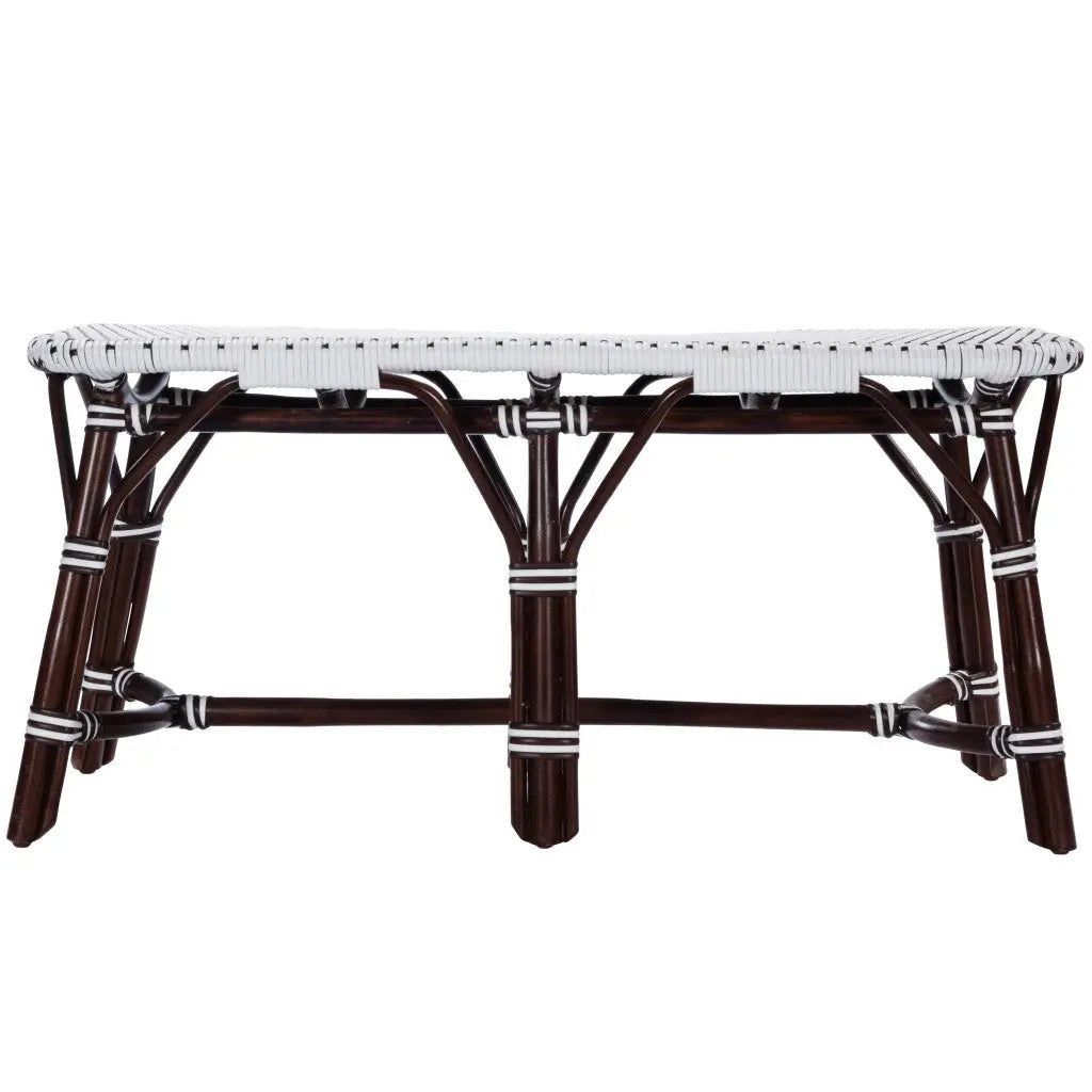 43" White and Dark Brown Rattan and Wicker Bench Homeroots Living Room