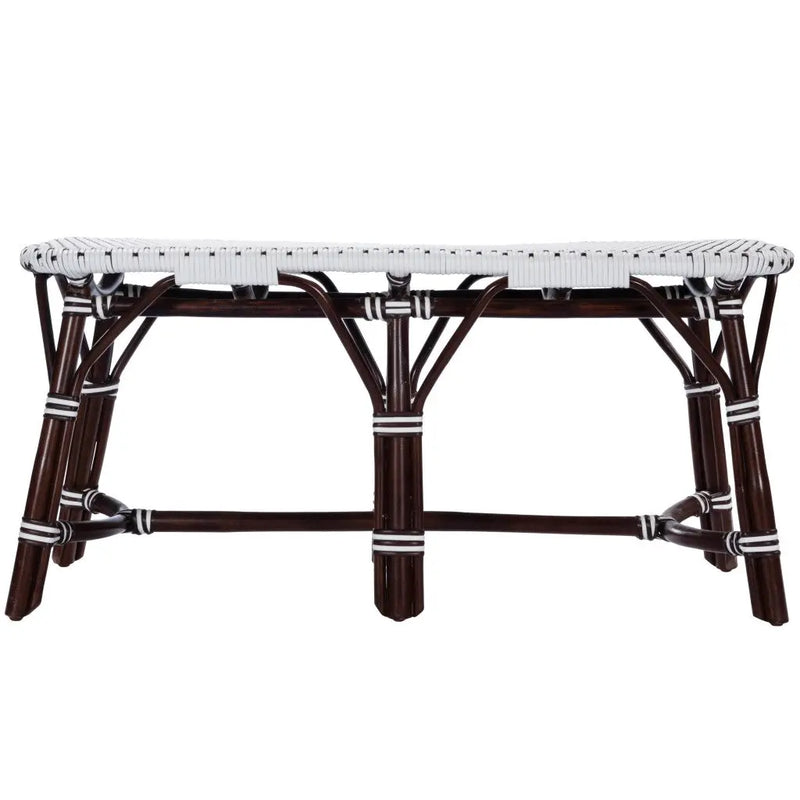 43" White and Dark Brown Rattan and Wicker Bench Homeroots Living Room