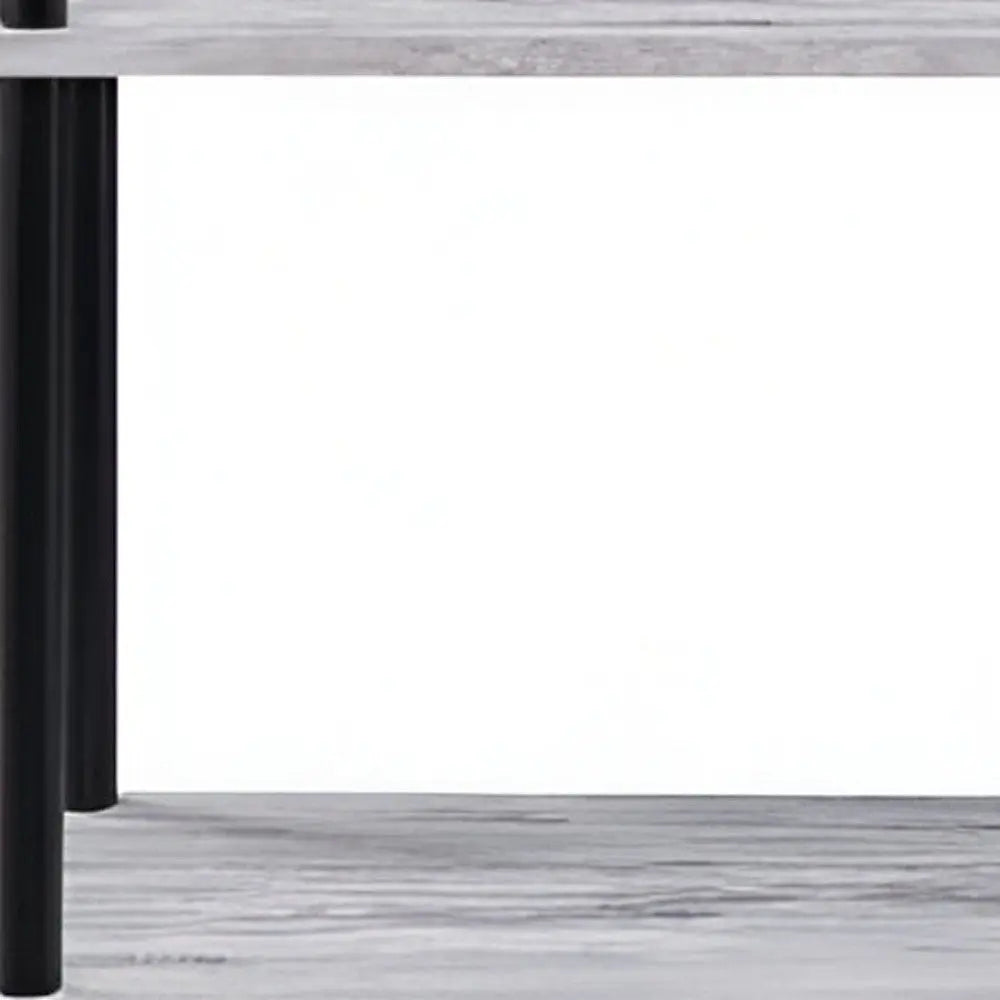 44" Antiqued White And Black Distressed Metal and Wood Four Tier Etagere Bookcase Homeroots Office