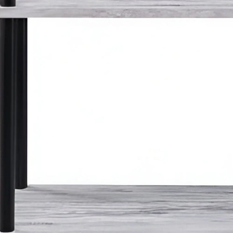 44" Antiqued White And Black Distressed Metal and Wood Four Tier Etagere Bookcase Homeroots Office