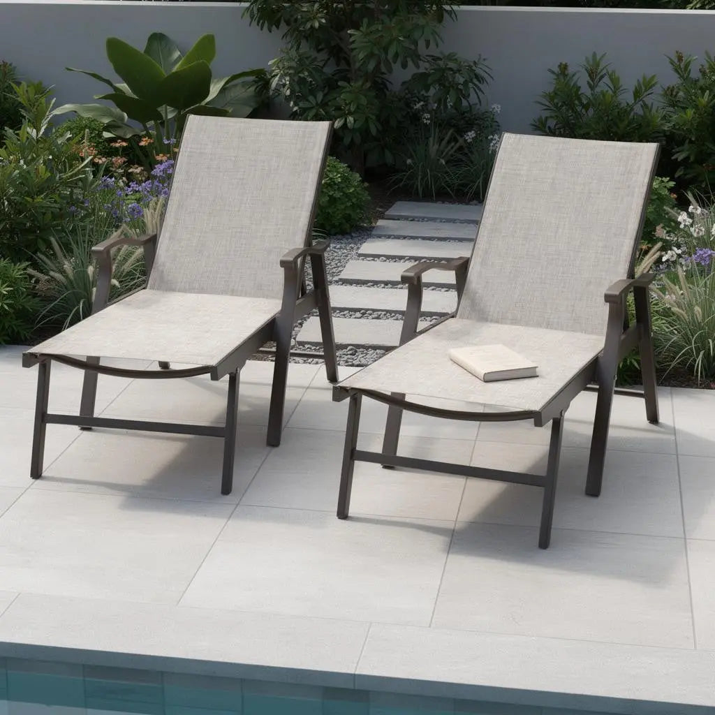 44" Beige Steel Six Position Adjustable Outdoor Chaise Lounge Homeroots Outdoor