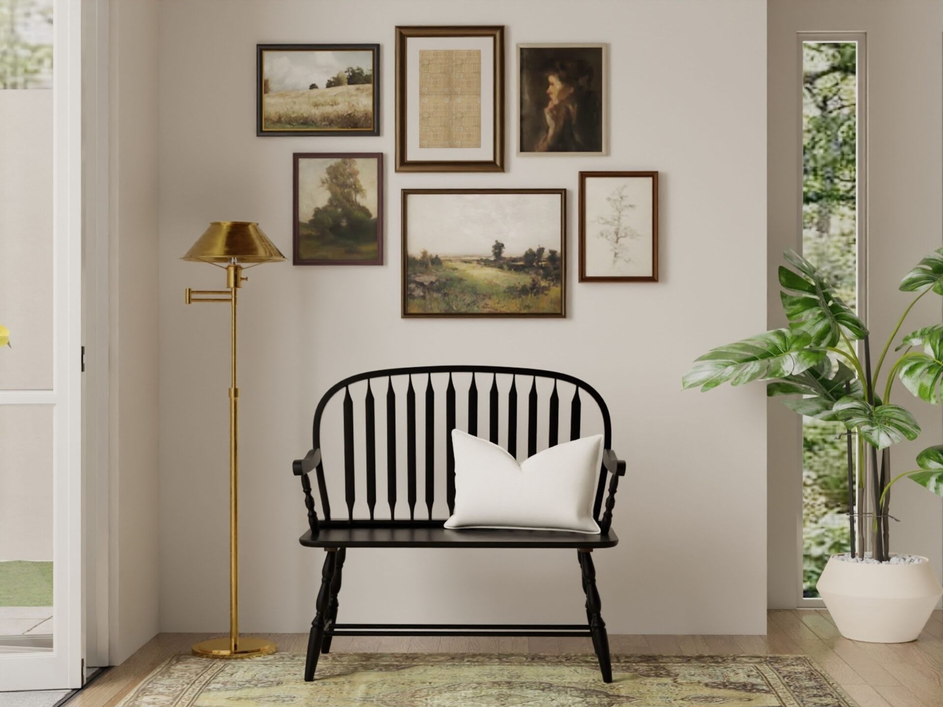 44" Black Wood Windsor Spindle Back Bench Homeroots Living Room
