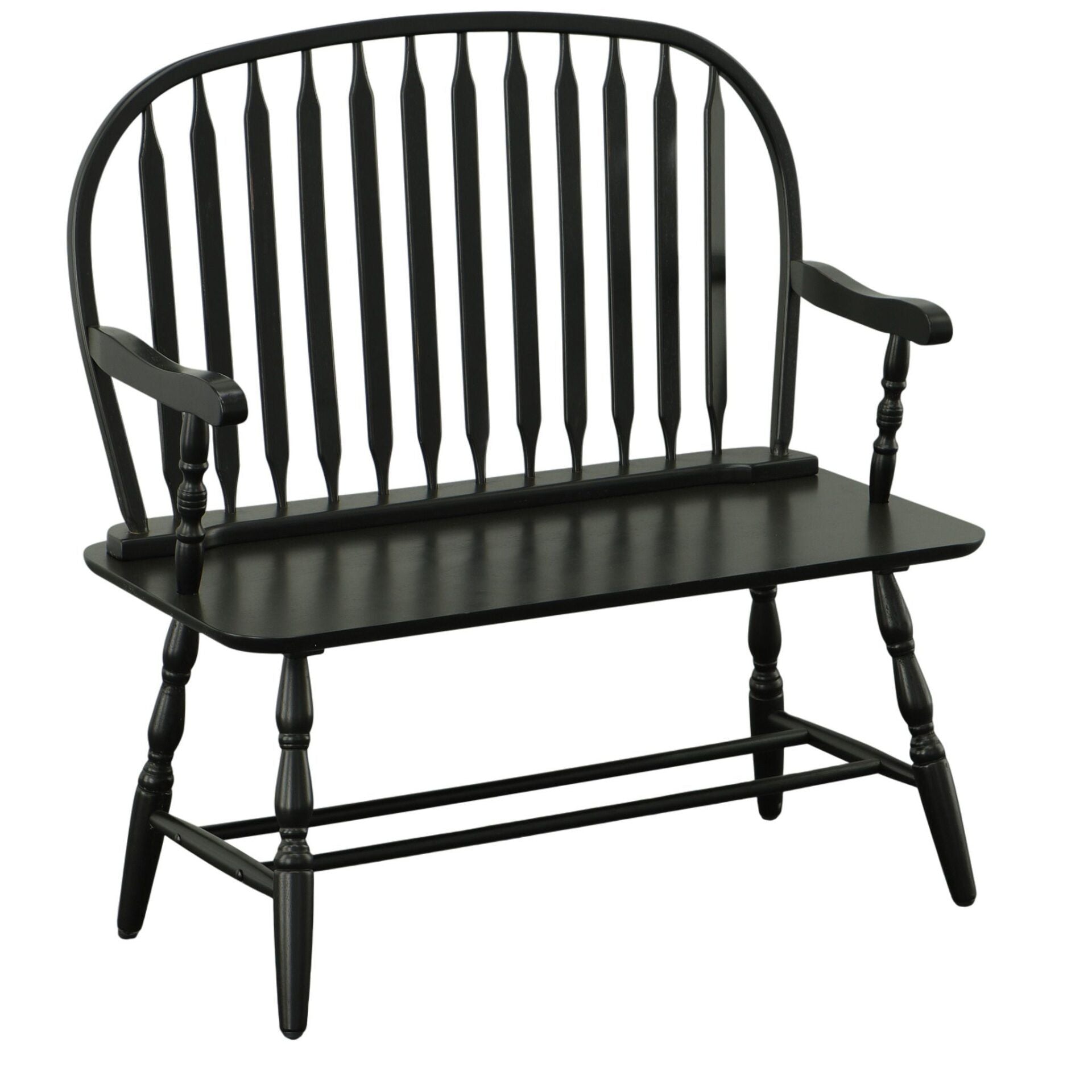 44" Black Wood Windsor Spindle Back Bench Homeroots Living Room
