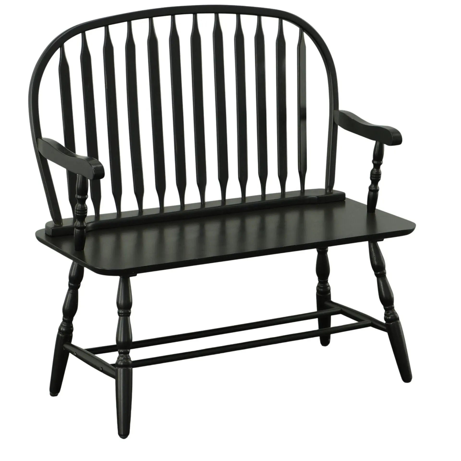 44" Black Wood Windsor Spindle Back Bench Homeroots Living Room