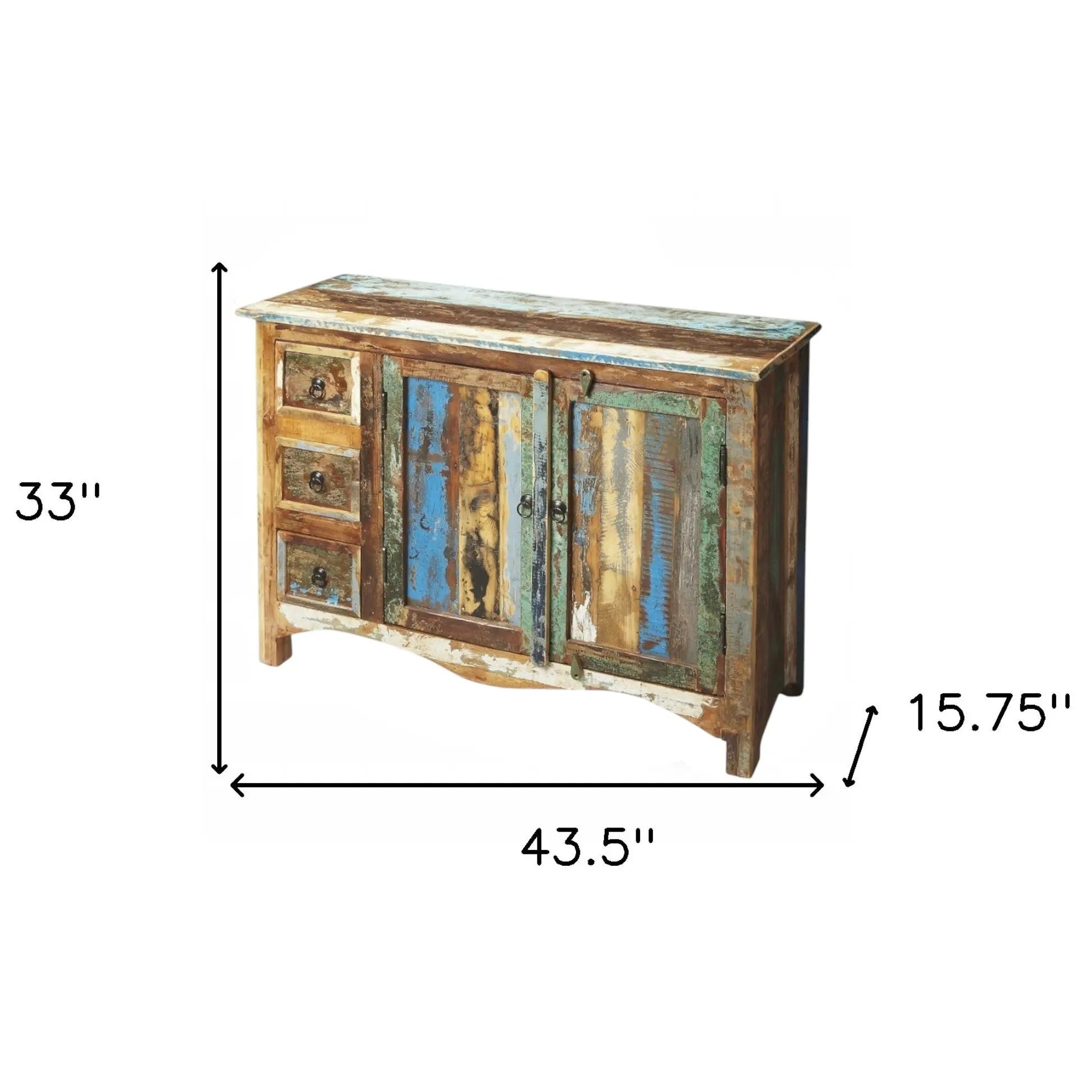 44" Brown Green and Gray Solid Wood Three Drawer Sideboard with Two Doors Homeroots Kitchen & Dining