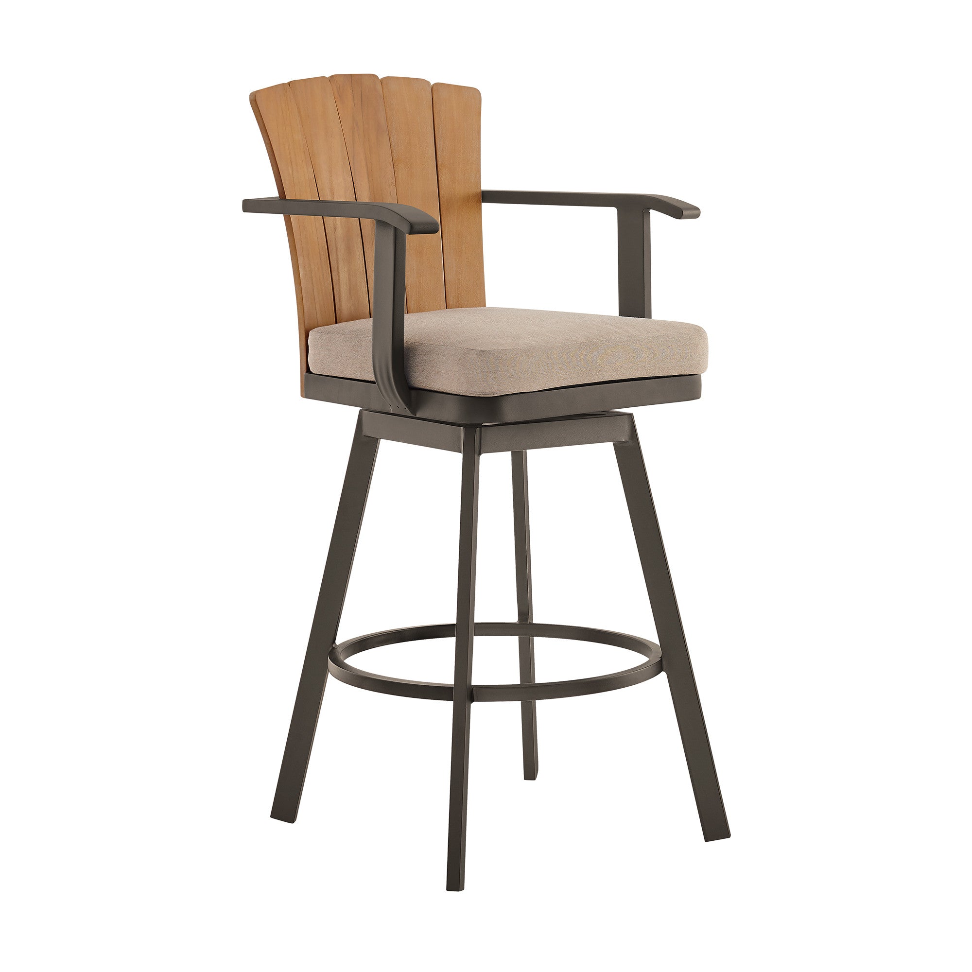 44" Brown Metal Swivel Outdoor Bar Height chair with Footrest - GreatEagleInc