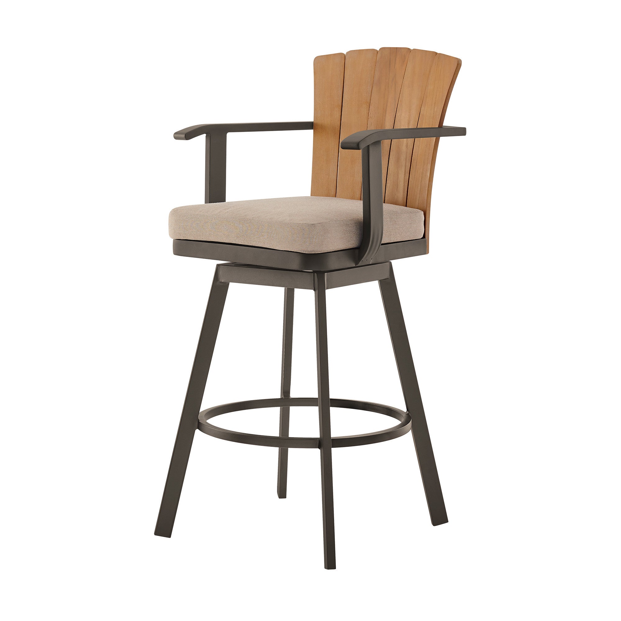 44" Brown Metal Swivel Outdoor Bar Height chair with Footrest - GreatEagleInc