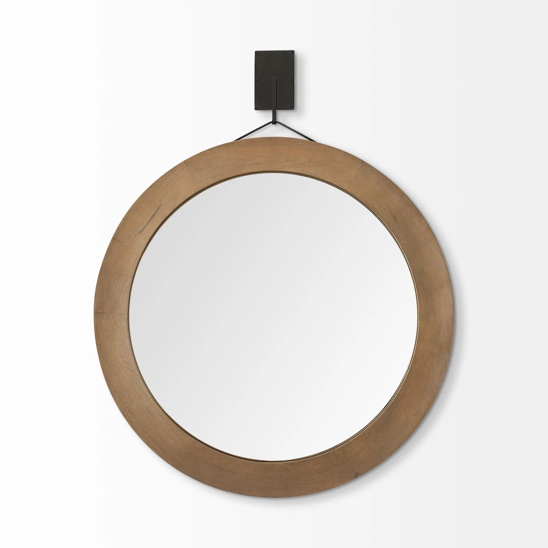 44" Brown Round Wood Framed Rope Hanging Accent Mirror Homeroots Bed & Bath