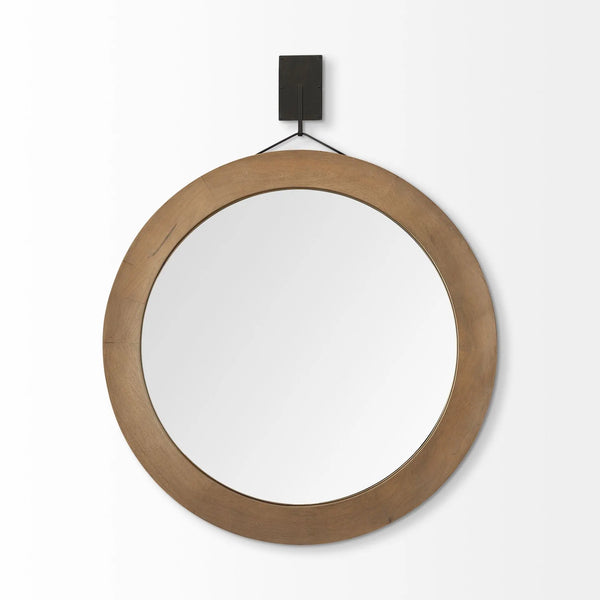 44" Brown Round Wood Framed Rope Hanging Accent Mirror Homeroots Bed & Bath
