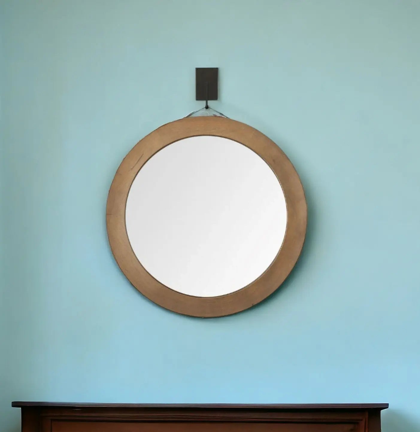 44" Brown Round Wood Framed Rope Hanging Accent Mirror Homeroots Bed & Bath