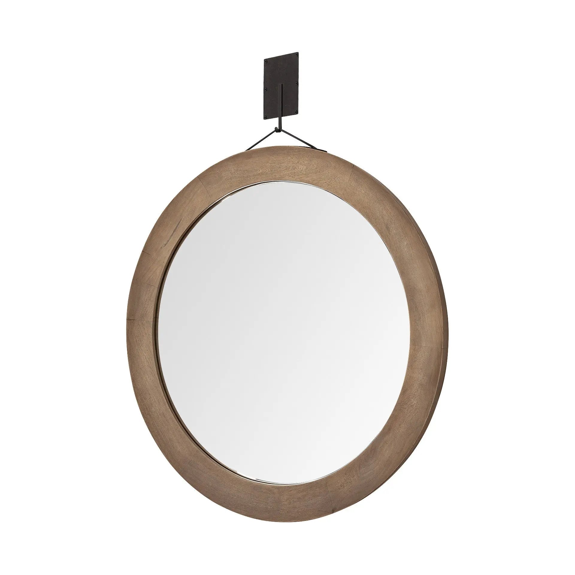 44" Brown Round Wood Framed Rope Hanging Accent Mirror Homeroots Bed & Bath